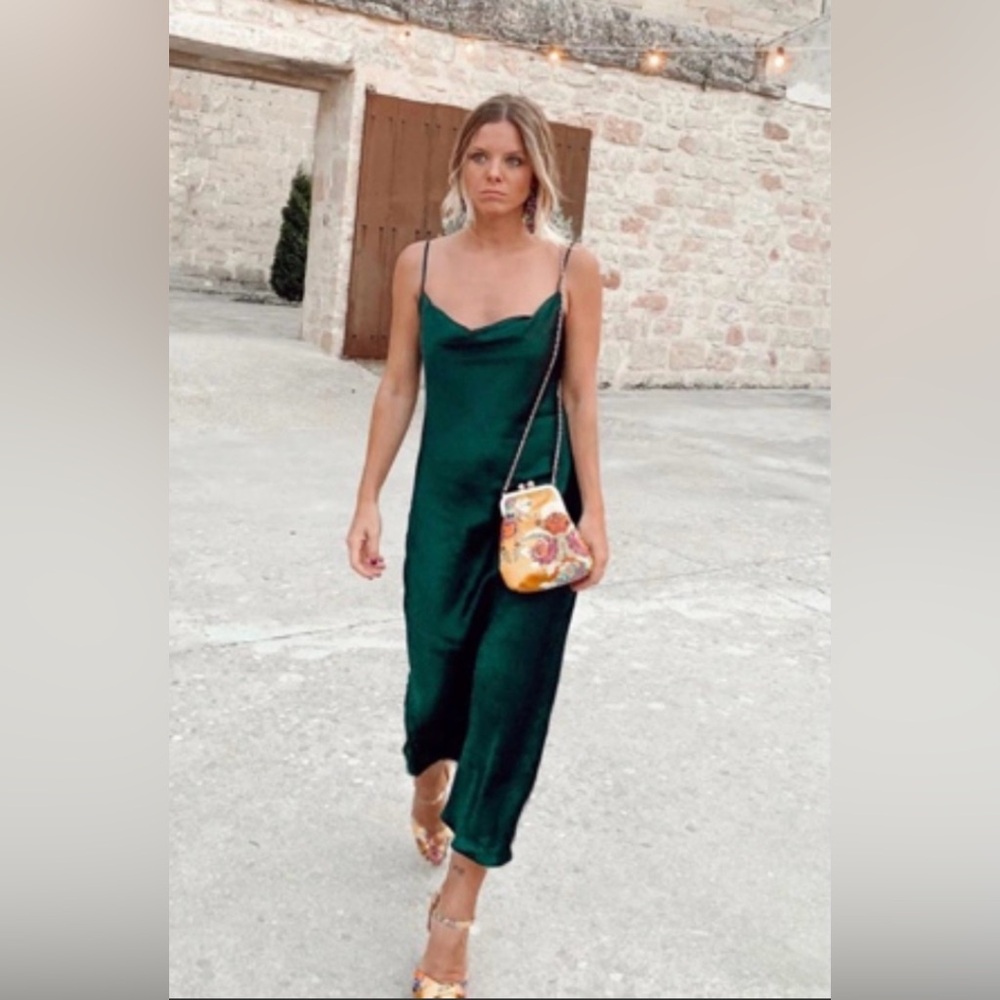 Zara green slip midi dress